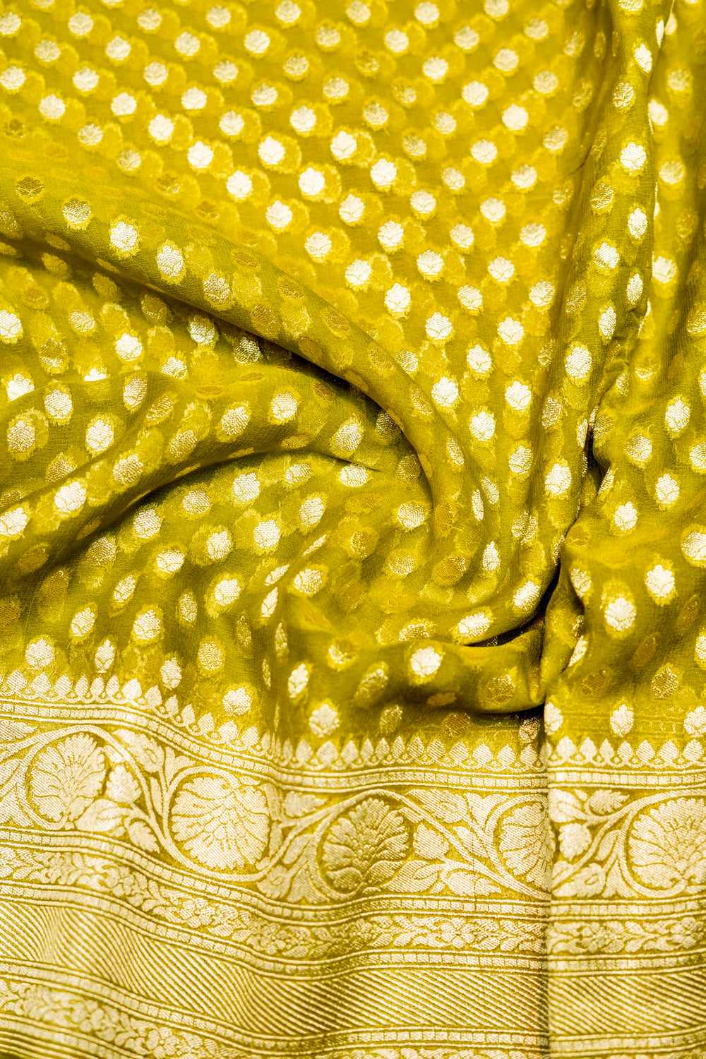 Handwoven Olive Green Banarasi Khaddi Georgette Saree
