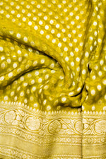 Handwoven Olive Green Banarasi Khaddi Georgette Saree