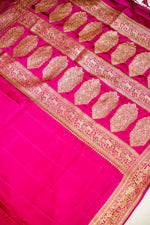 Handwoven Rani Pink Motif Banarasi Mashru Silk Saree