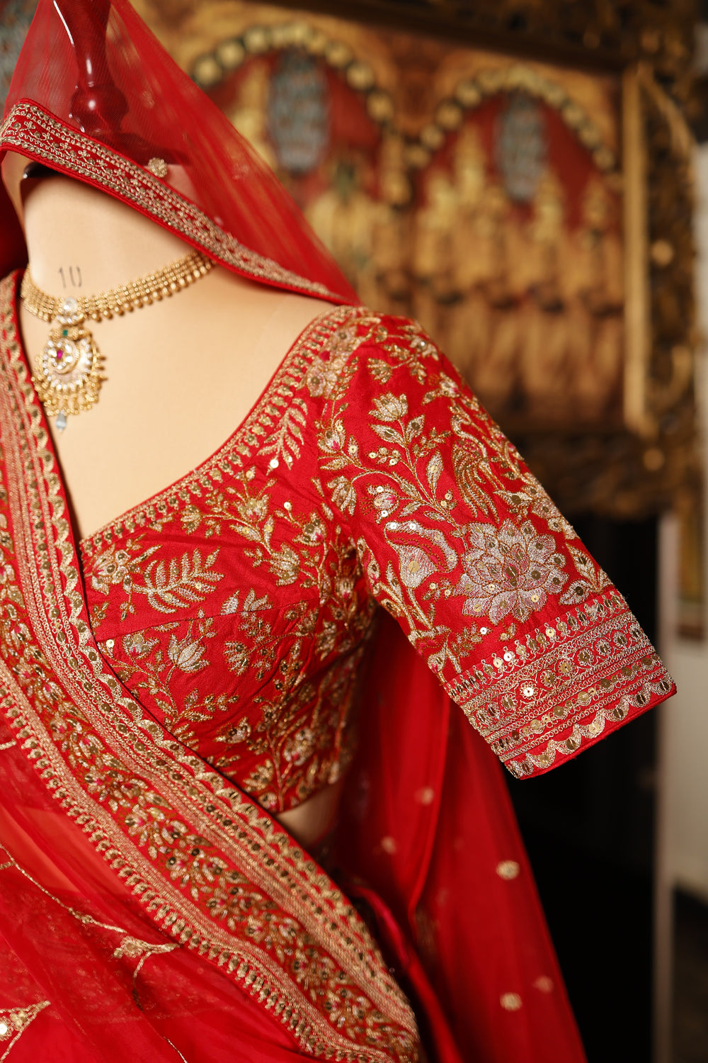 Designer Red Raw Silk Bridal Lehenga