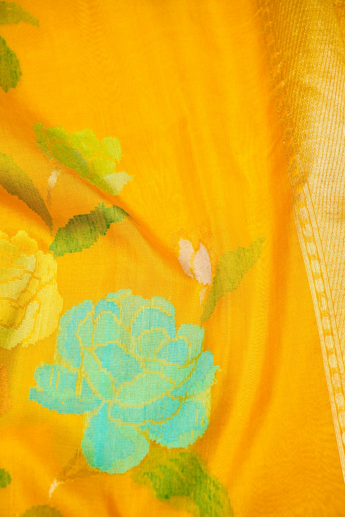 Handwoven Mustard Yellow Banarasi Katan Silk Saree
