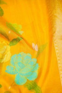 Handwoven Mustard Yellow Banarasi Katan Silk Saree