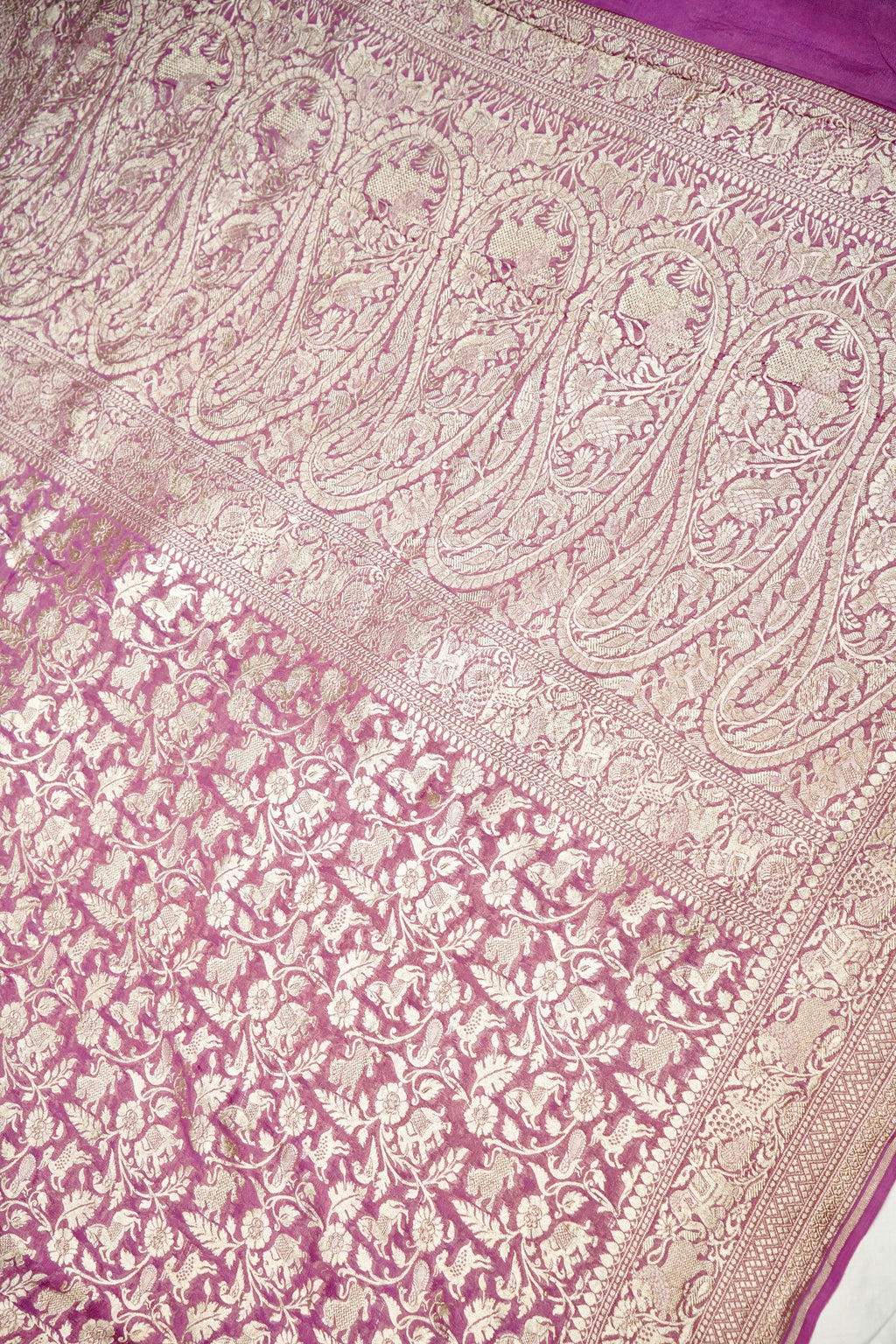 Handwoven Onion Pink Banarasi Khaddi Georgette Saree