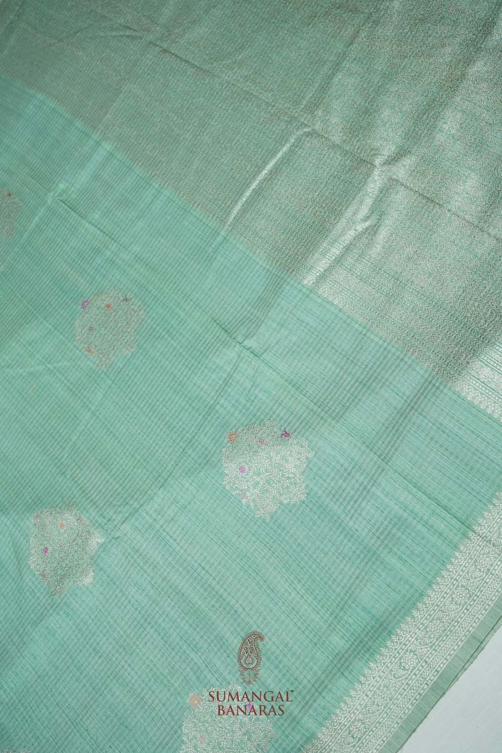 Handwoven Sea Green Banarasi Tussar Silk Saree