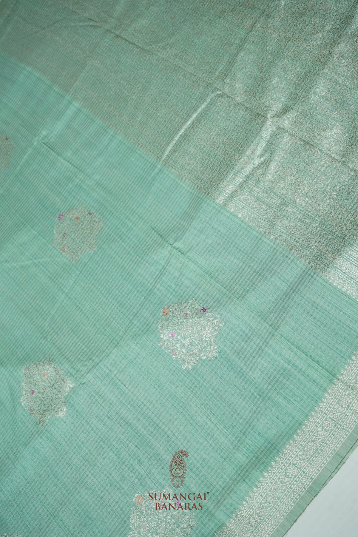 Handwoven Sea Green Banarasi Tussar Silk Saree