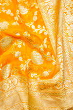 Handwoven Yellow Banarasi Khaddi Georgette Saree