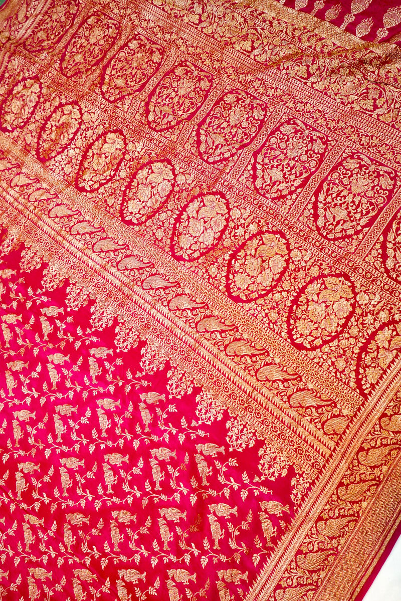 Handwoven Pink Banarasi Crepe Khaddi Silk Saree