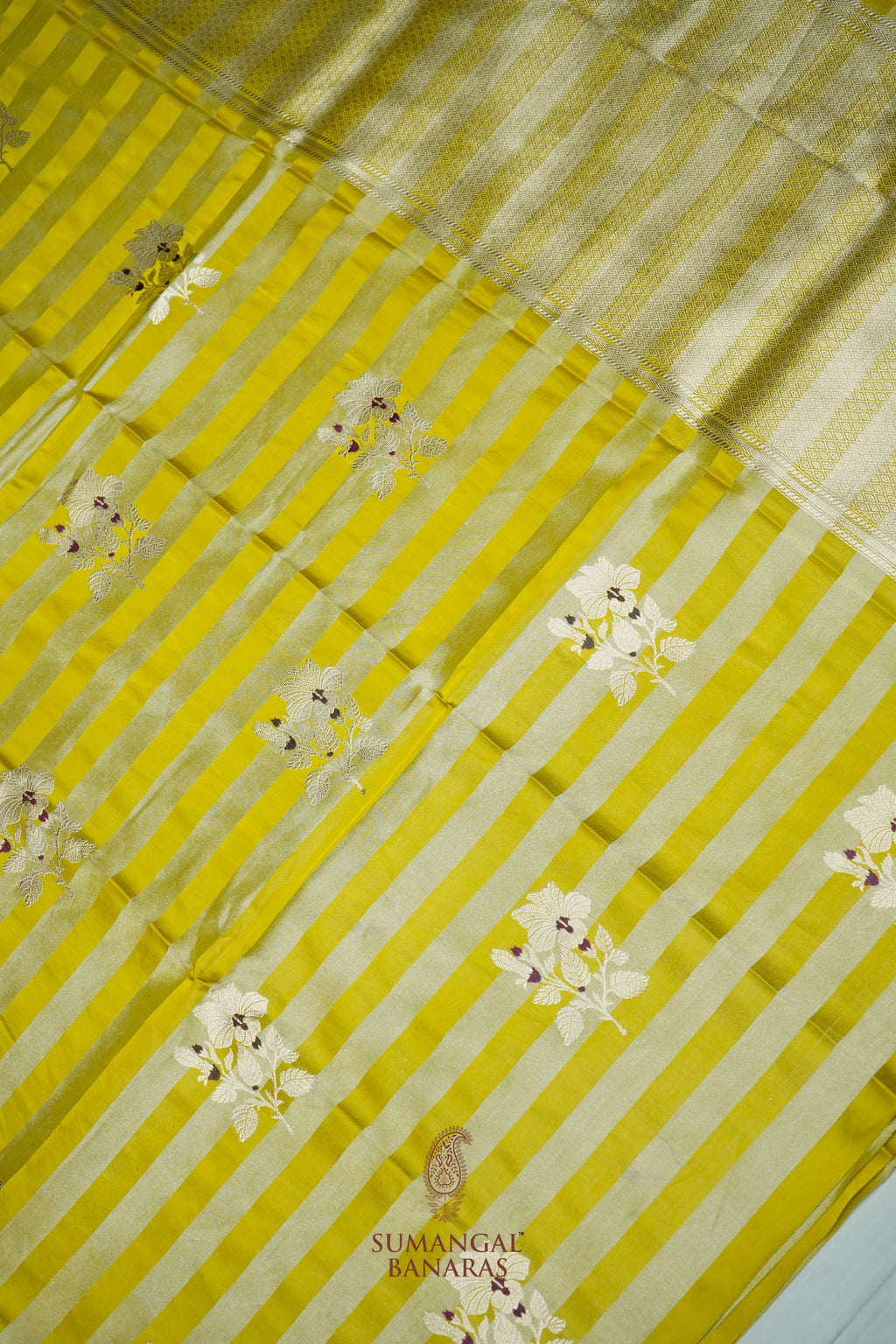 Handwoven Mustard Yellow Banarasi Mashru Silk Saree