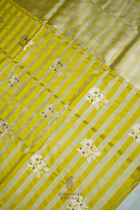 Handwoven Mustard Yellow Banarasi Mashru Silk Saree