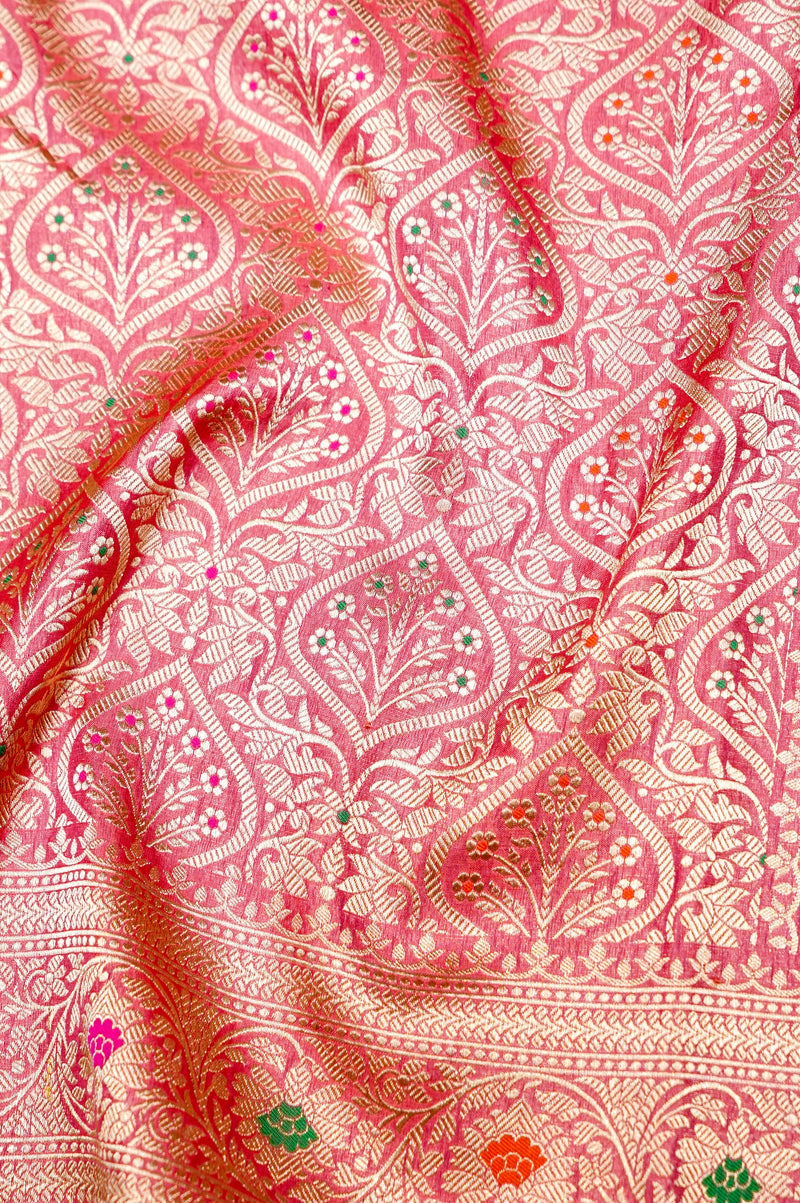 Handwoven Pink Meenakari Kadhwa Banarasi Katan Silk Saree