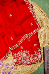 Designer Blood Red Kora Silk Suit