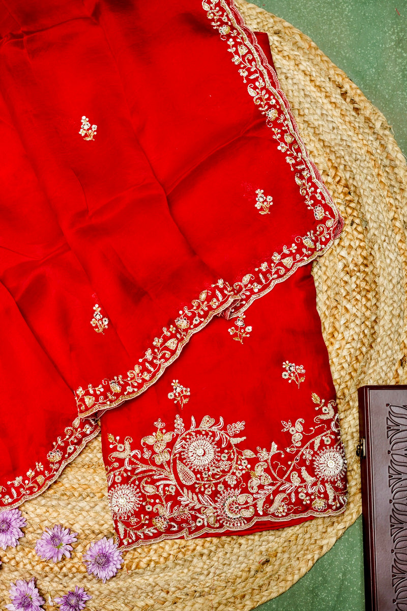 Designer Blood Red Kora Silk Suit