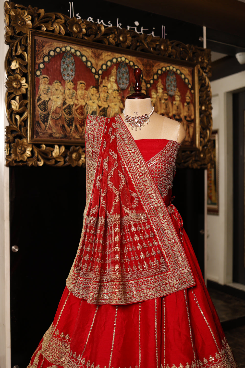 Designer Red Raw Silk Bridal Lehenga