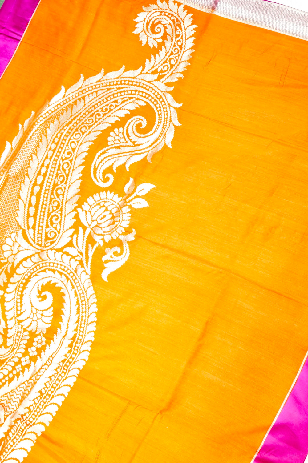 Handwoven Mustard Yellow Banarasi Moonga Silk Saree