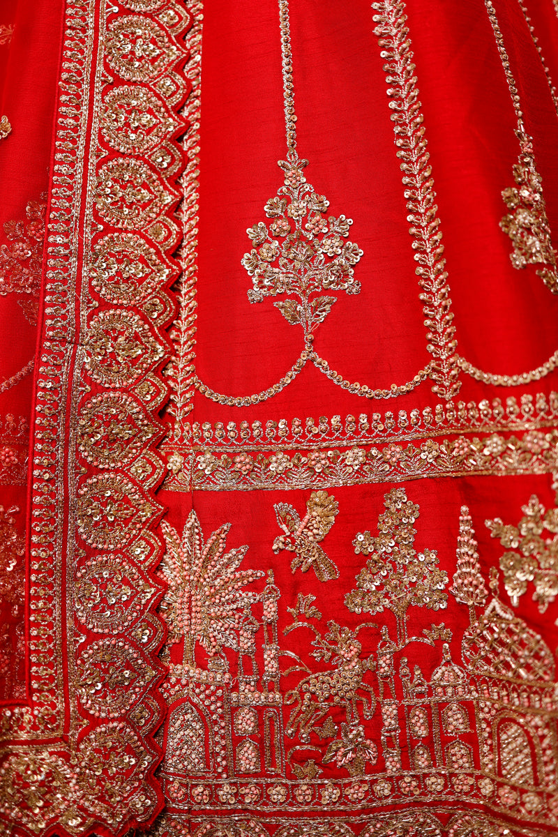 Designer Red Raw Silk Bridal Lehenga