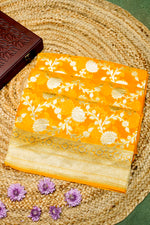 Handwoven Yellow Banarasi Khaddi Georgette Saree