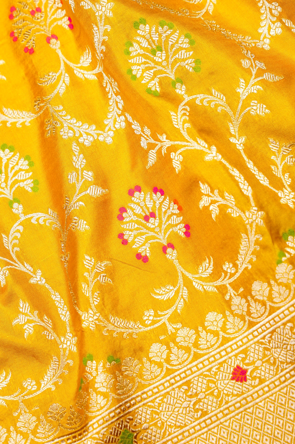 Handwoven Yellow Meenakari Banarasi Katan Silk Saree