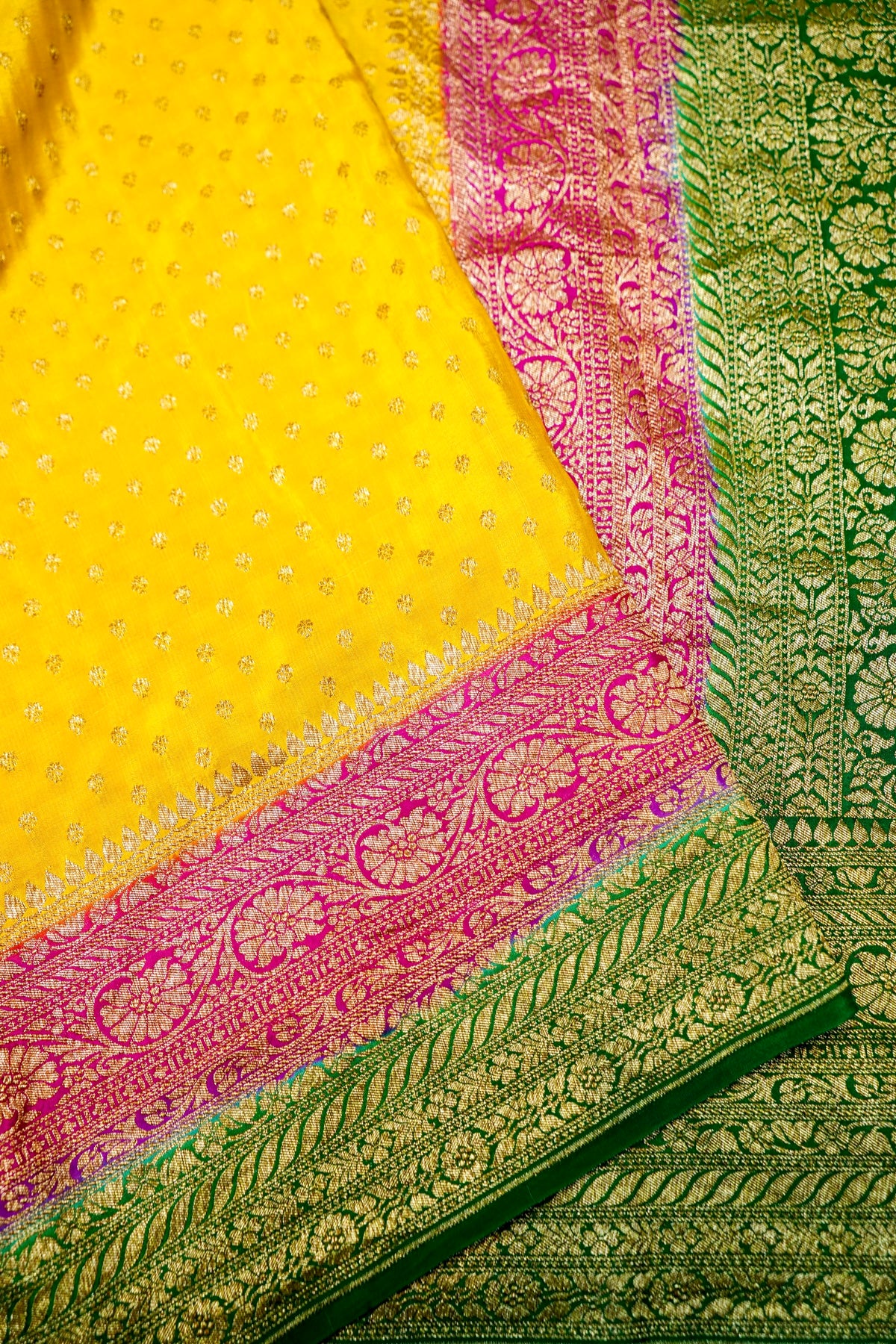 Handwoven Yellow Banarasi Georgette Silk Saree