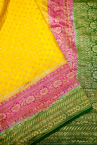 Handwoven Yellow Banarasi Georgette Silk Saree