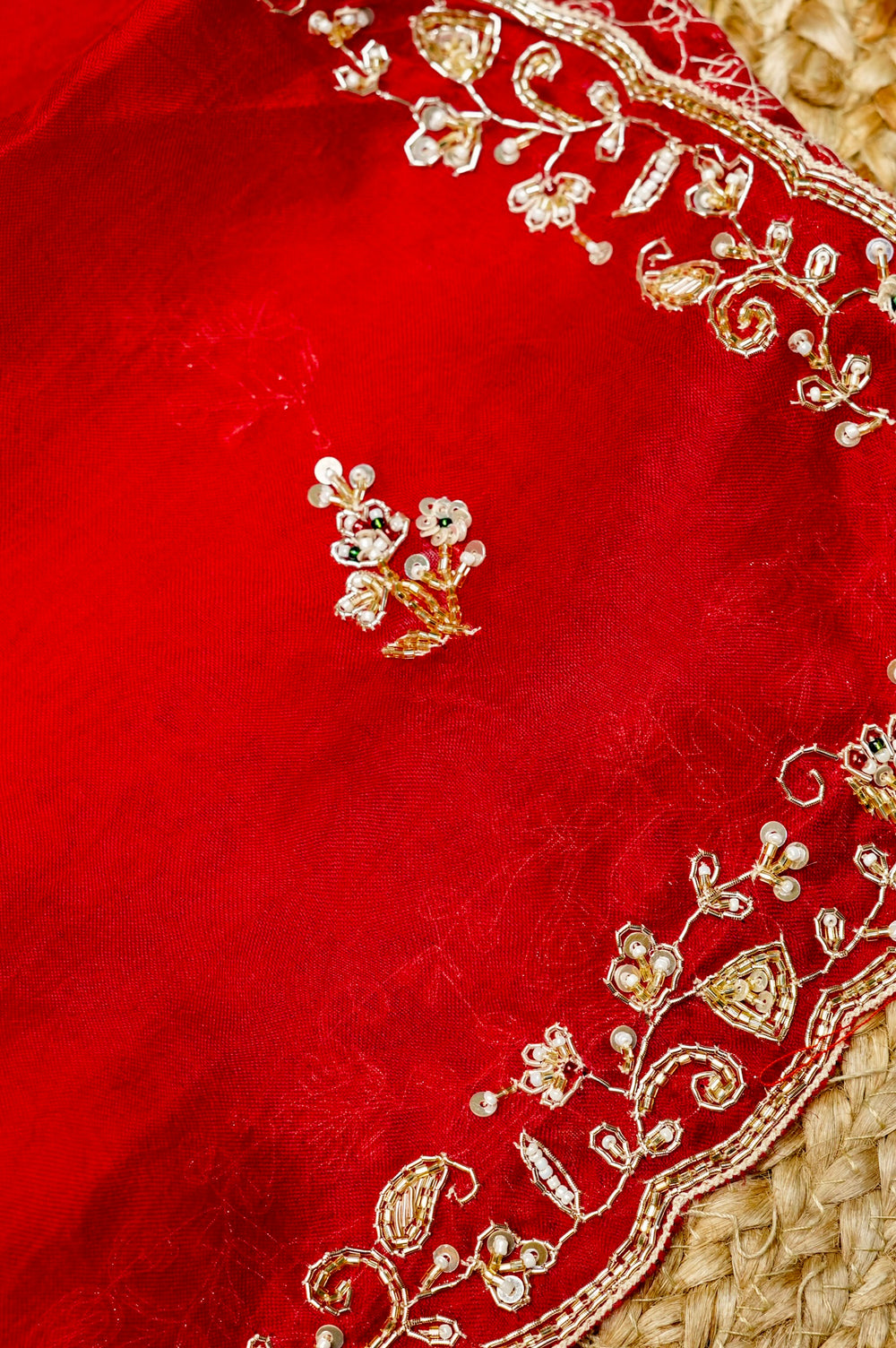 Designer Blood Red Kora Silk Suit