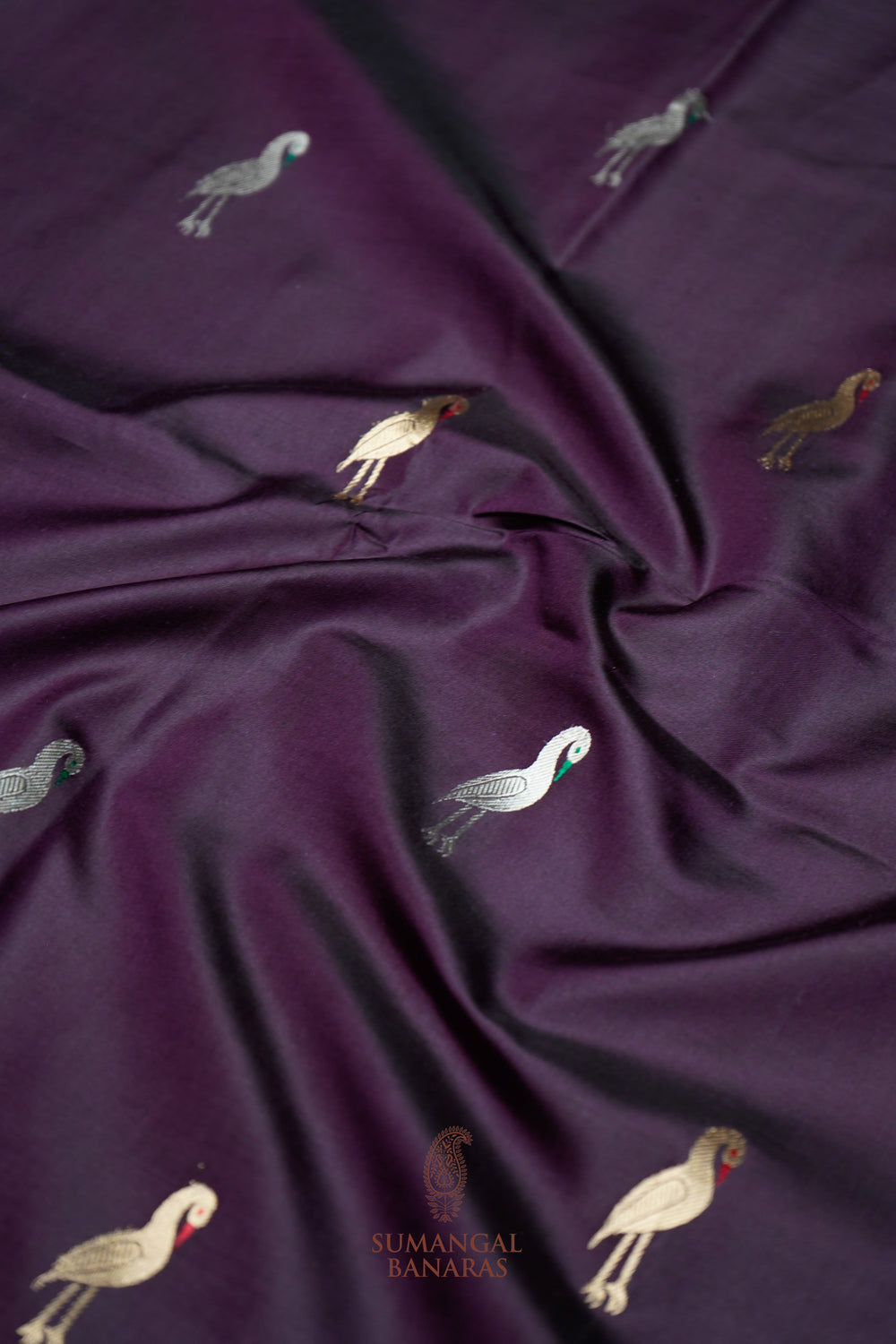 Handwoven Wine Banarasi Katan Silk Saree
