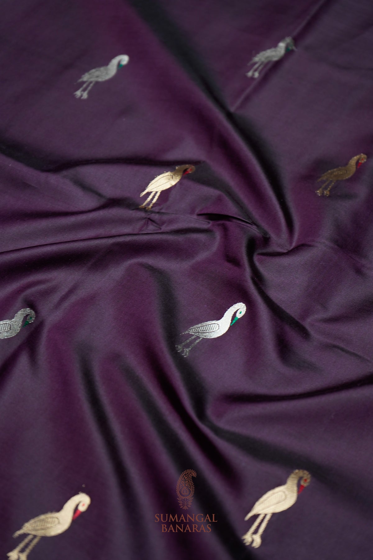 Handwoven Wine Banarasi Katan Silk Saree