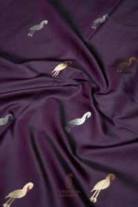 Handwoven Wine Banarasi Katan Silk Saree