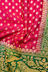 Handwoven Pink Banarasi Crepe Khaddi Saree