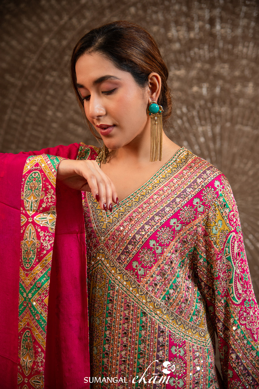 Designer Multi Color Crepe Silk Sharara Suit Set