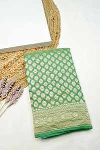 Handwoven Green Banarasi Khaddi Georgette Saree
