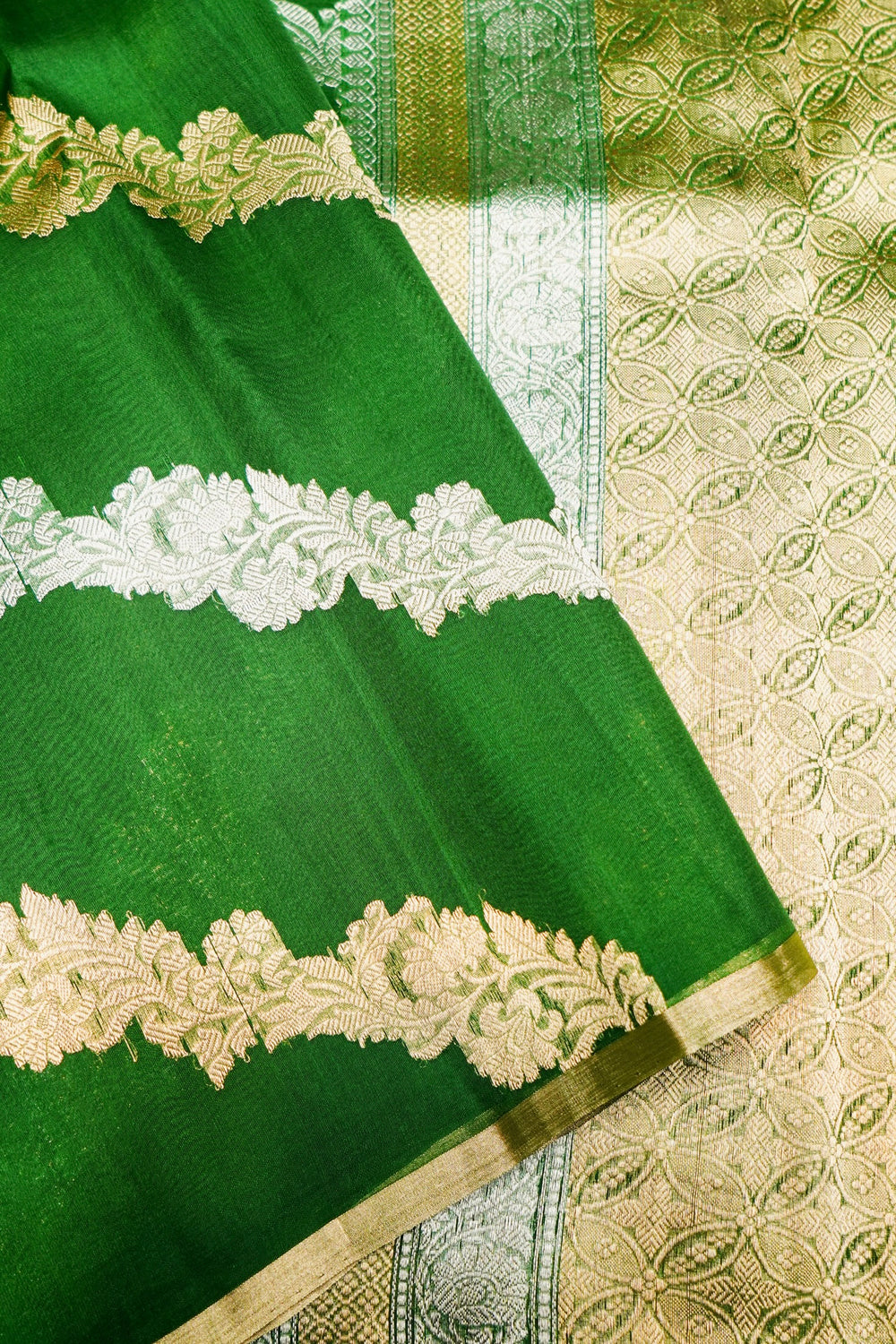 Handwoven Parrot Green Banarasi Organza Saree