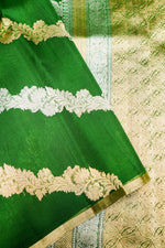 Handwoven Parrot Green Banarasi Organza Saree