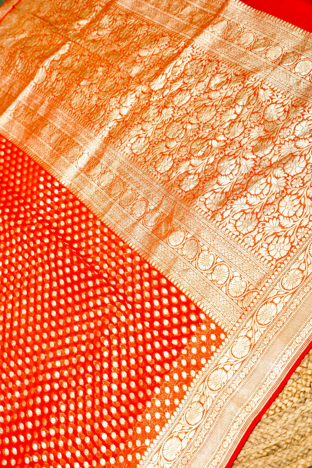 Handwoven Rust Orange Banarasi Khaddi Georgette Saree