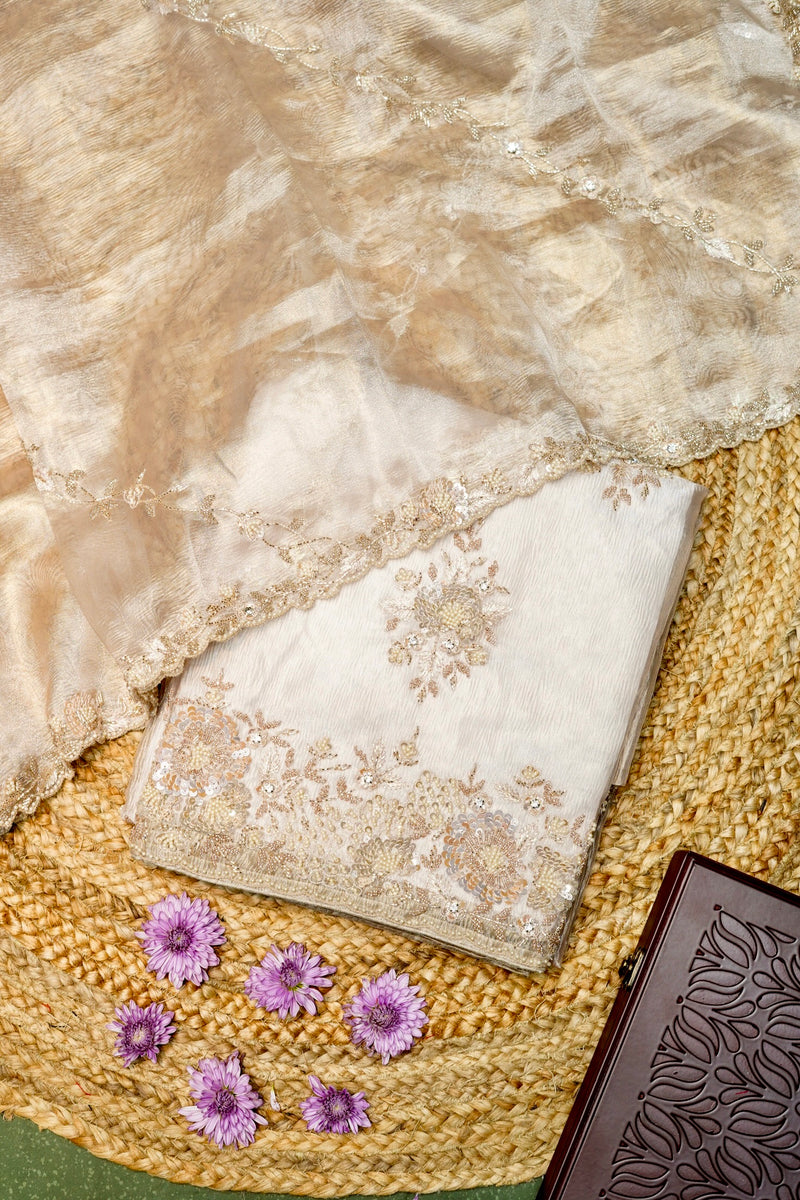 Designer Cream Glass Tissue Suit