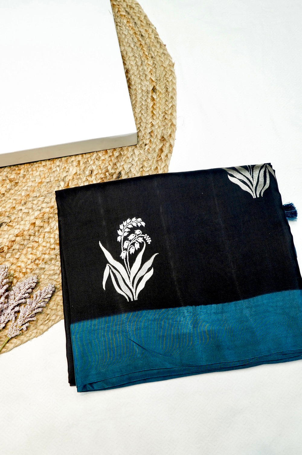 Handwoven Black Banarasi Moonga Silk Saree