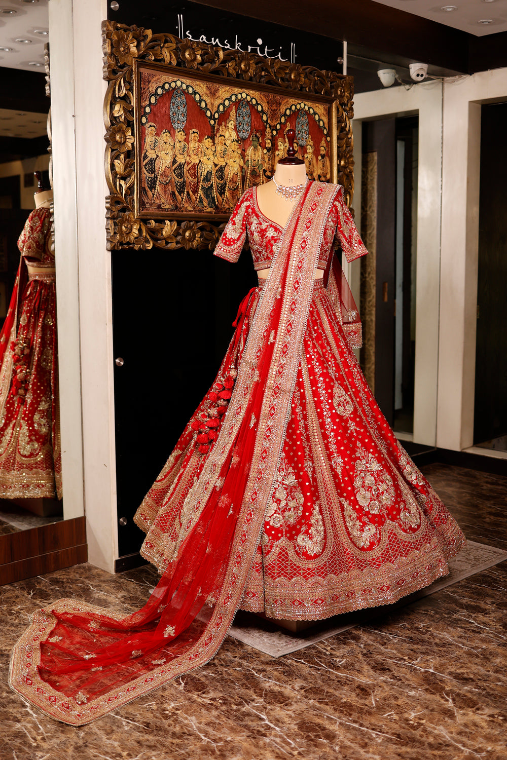 Designer Red Raw Silk Bridal Lehenga