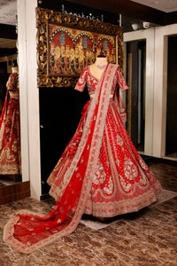 Designer Red Raw Silk Bridal Lehenga