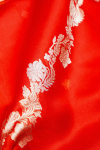 Handwoven Brick Red Banarasi Organza Saree