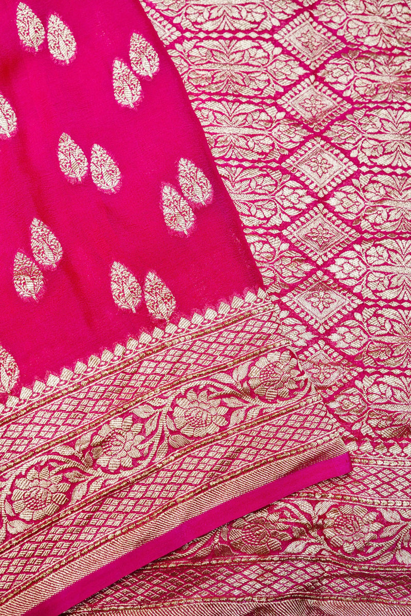 Handwoven Rani Pink Banarasi Khaddi Georgette Saree