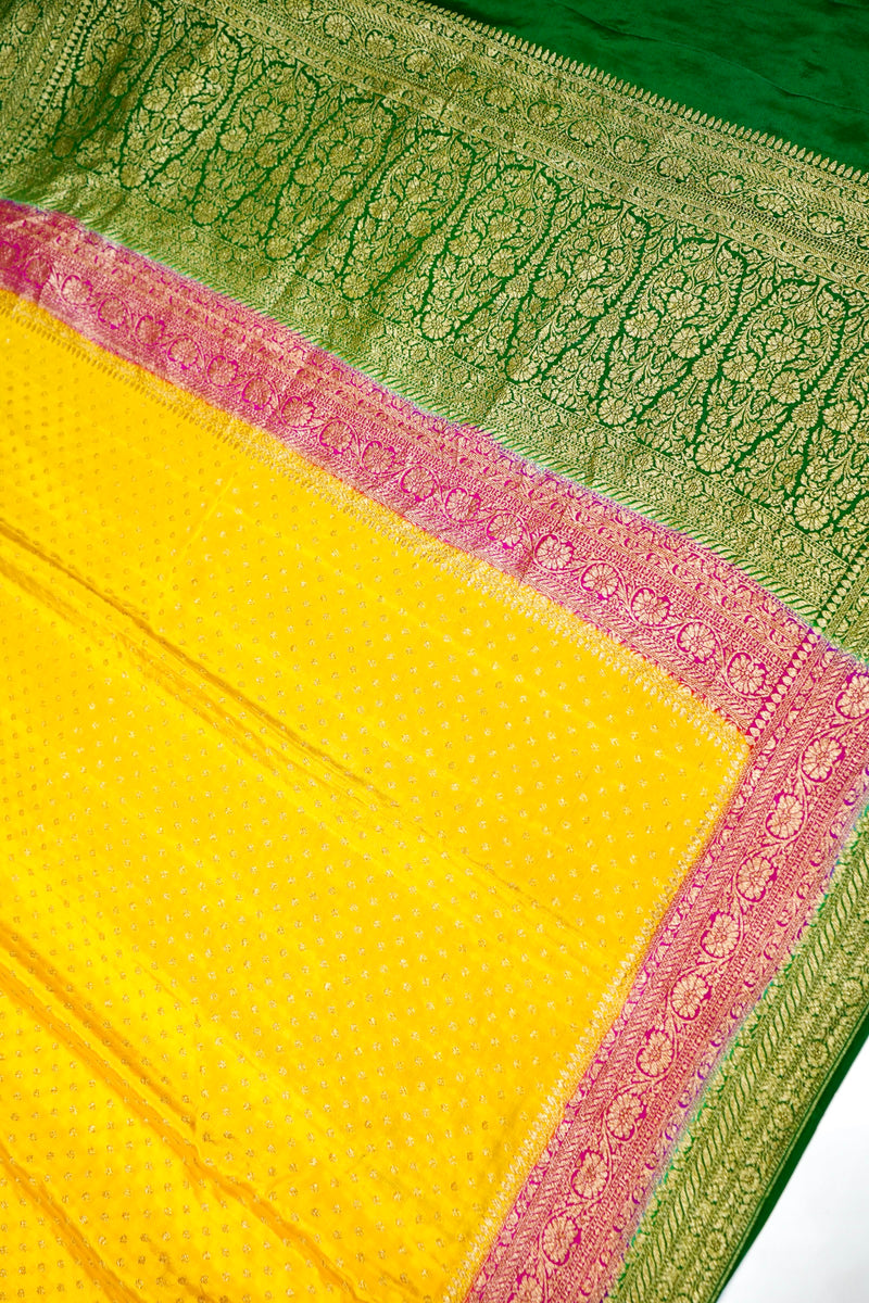 Handwoven Yellow Banarasi Georgette Silk Saree