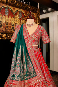 Designer Red Raw Silk Bridal Lehenga