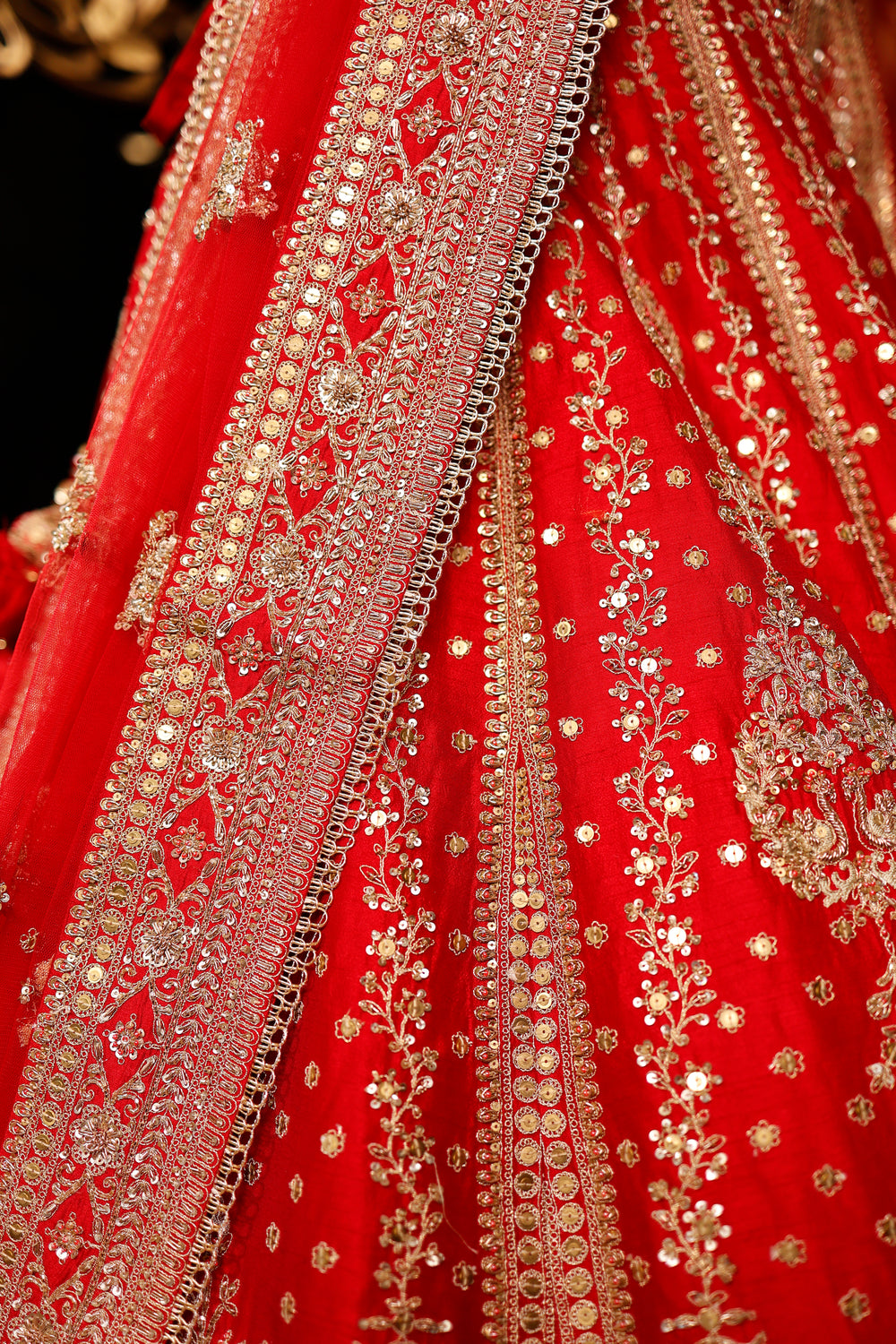 Designer Red Raw Silk Bridal Lehenga