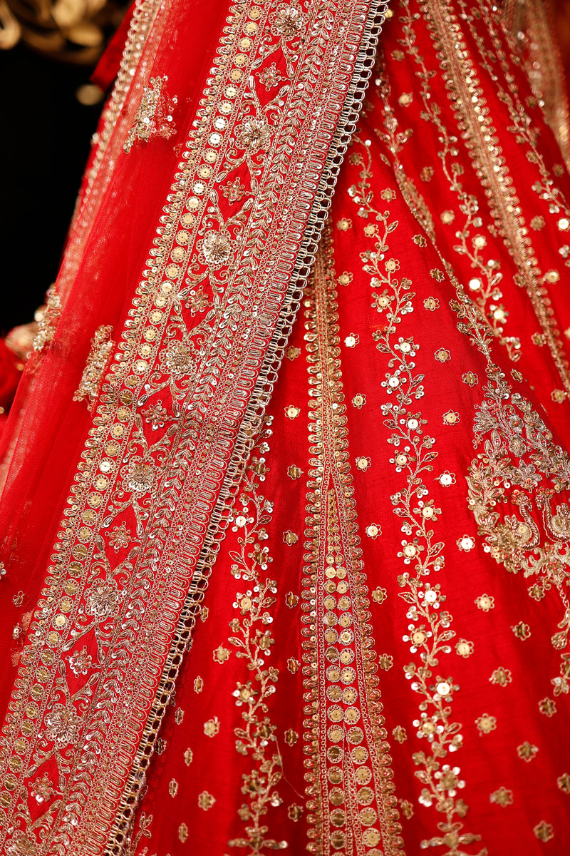 Designer Red Raw Silk Bridal Lehenga
