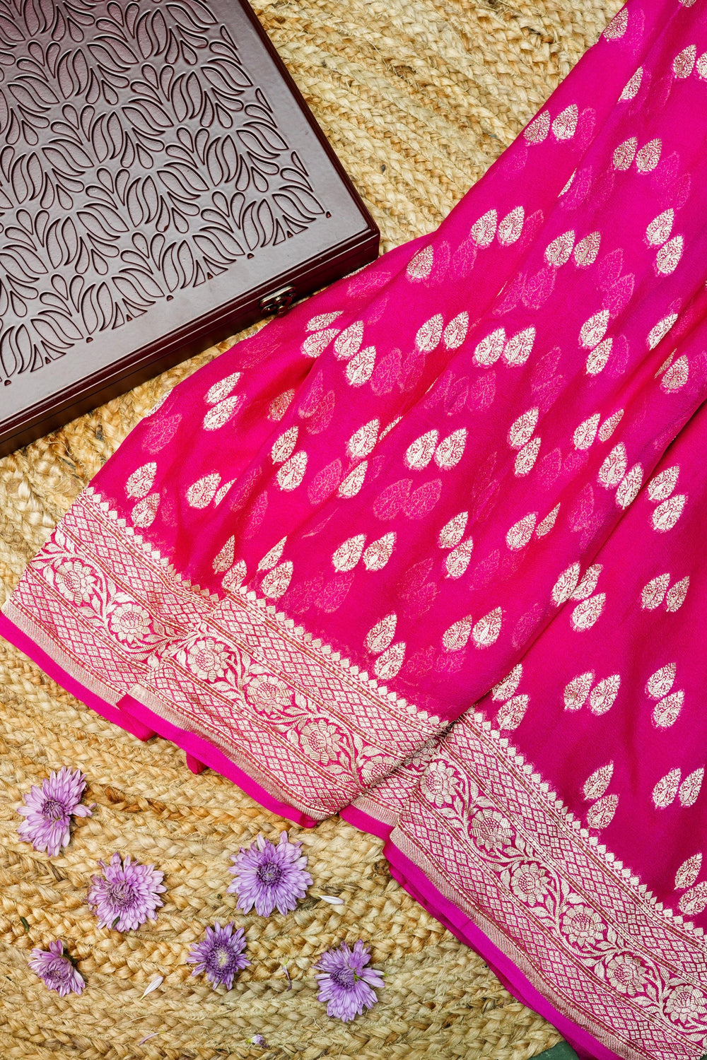 Handwoven Rani Pink Banarasi Khaddi Georgette Saree