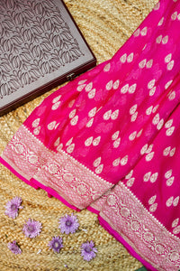 Handwoven Rani Pink Banarasi Khaddi Georgette Saree