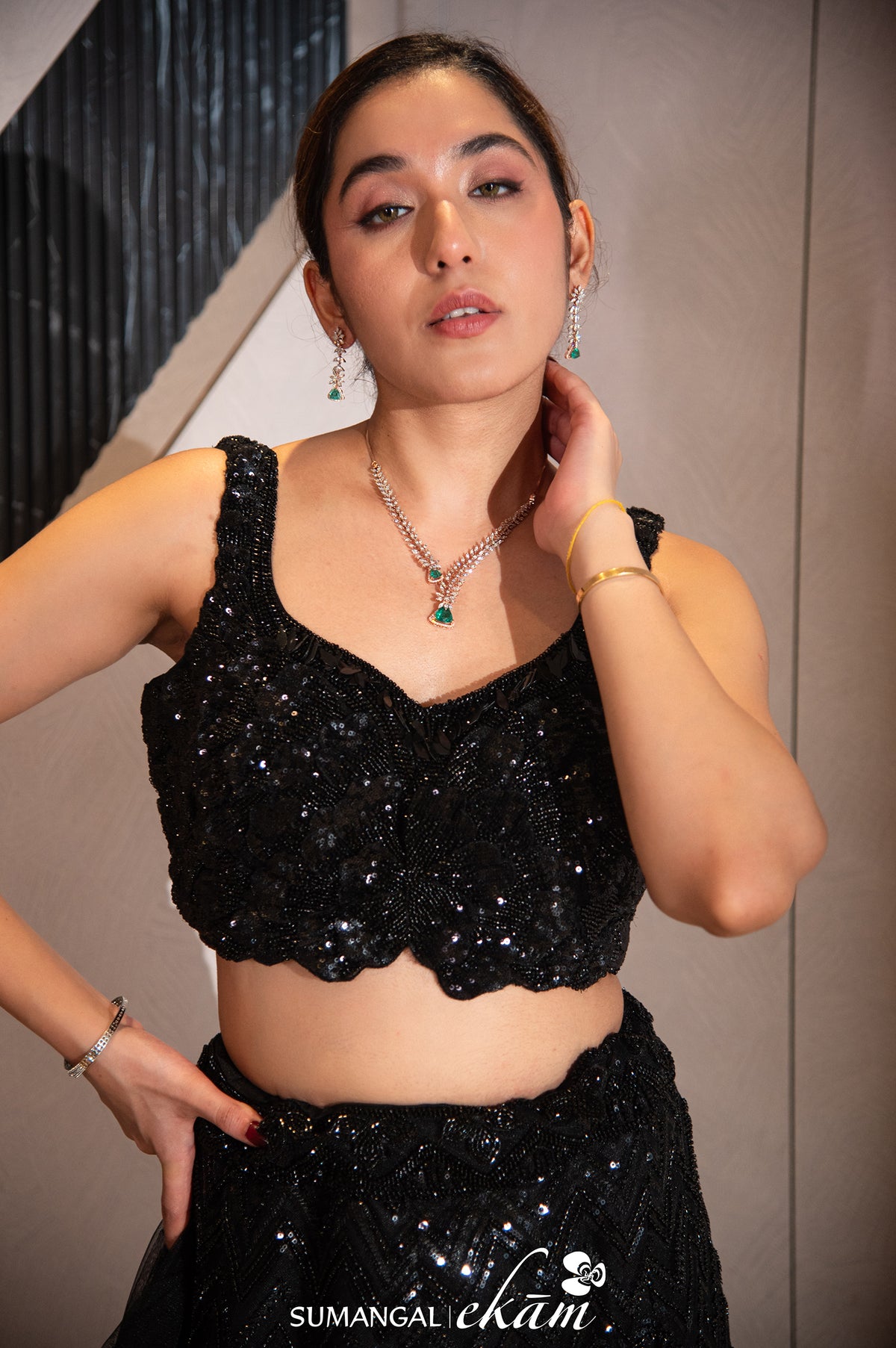 Designer Black Net Fish Cut Lehenga