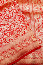 Handwoven Red Shikargah Banarasi Katan Silk Saree