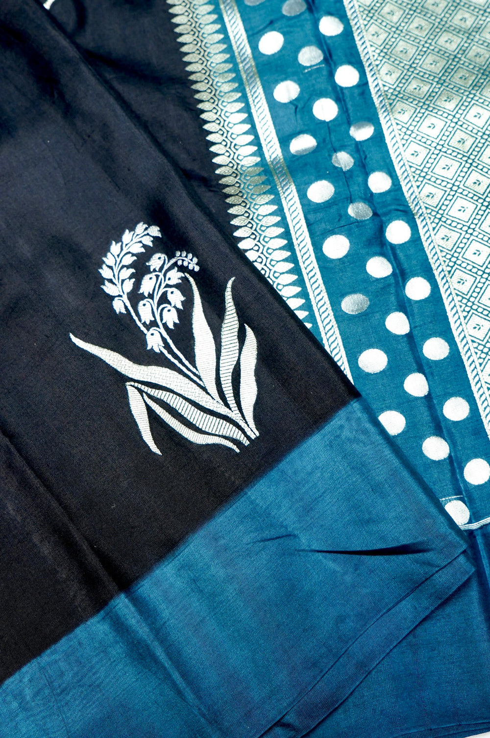 Handwoven Black Banarasi Moonga Silk Saree