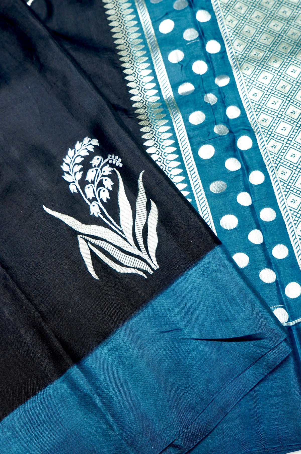 Handwoven Black Banarasi Moonga Silk Saree