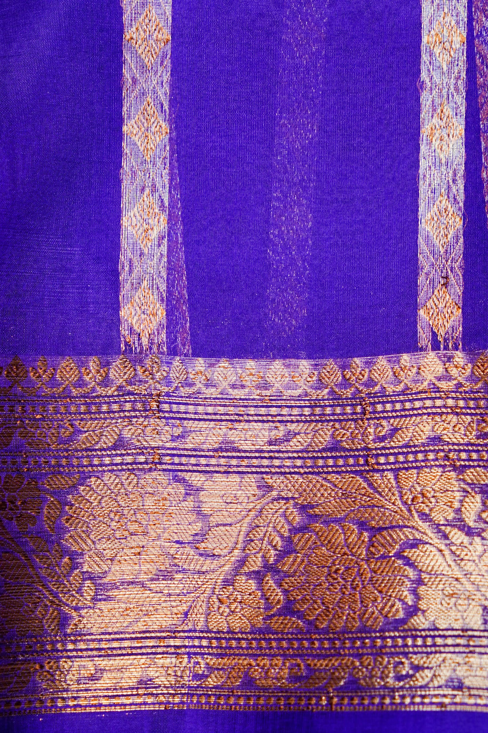 Handwoven Purple Banarasi Kora Silk Saree